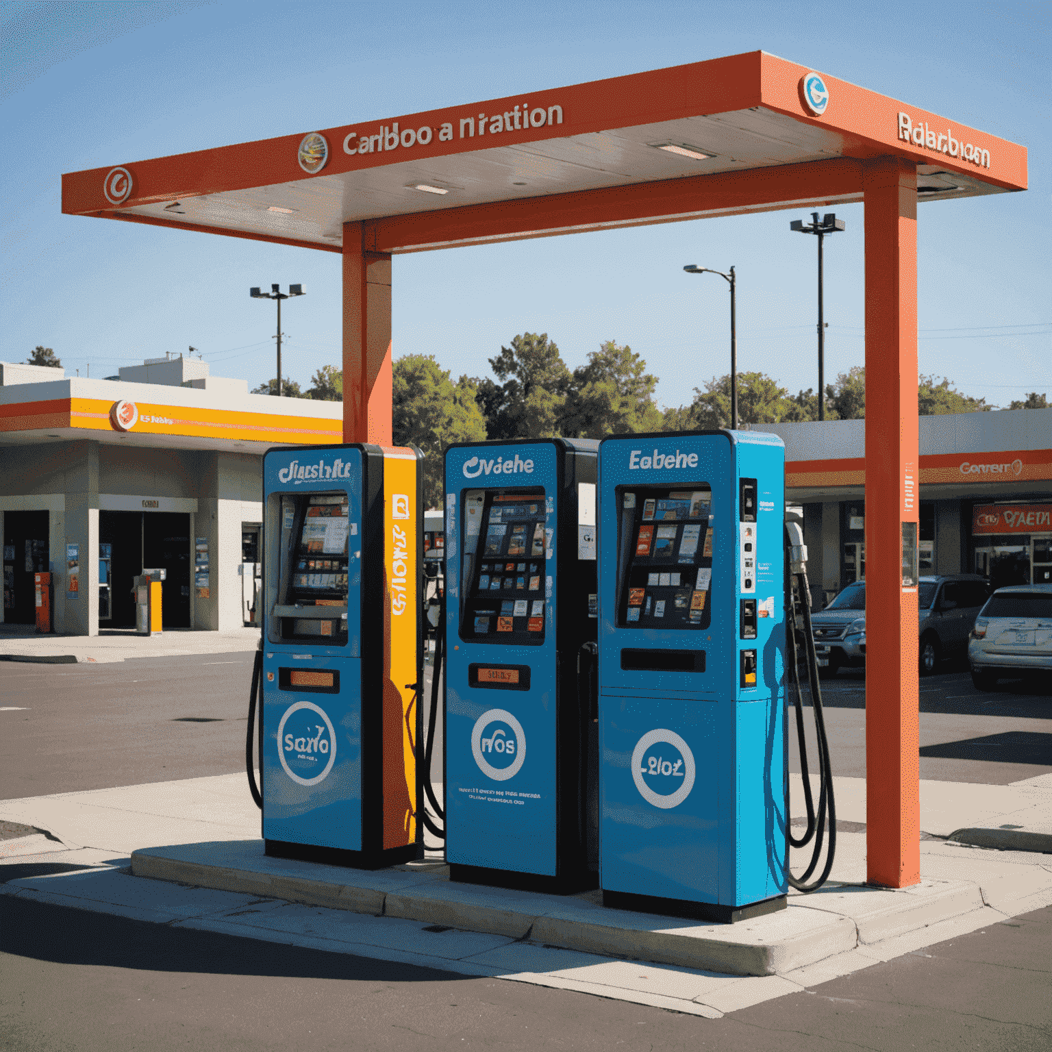 A comparison chart showing the reduced carbon emissions of a fuel vending machine setup versus a traditional gas station. The chart clearly illustrates lower emissions in areas such as energy consumption, staffing, and maintenance.